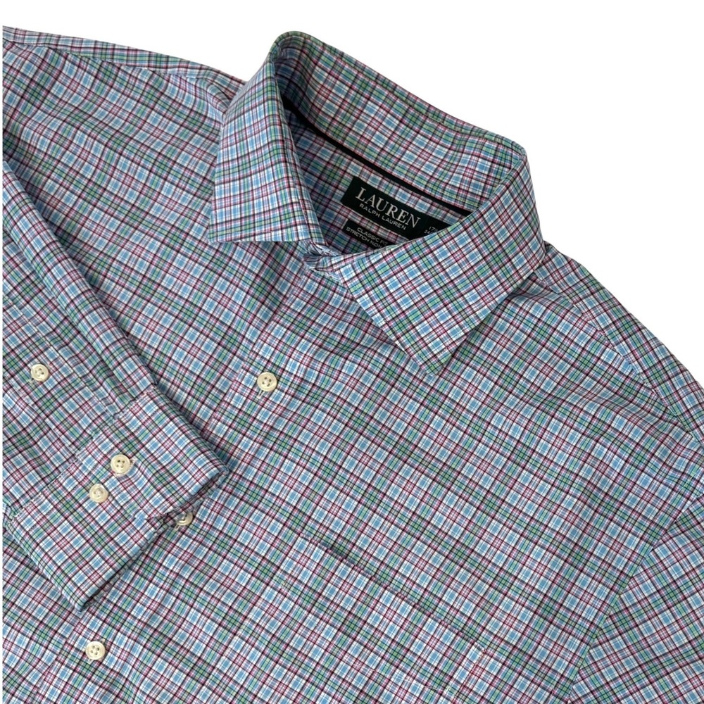 Ralph Lauren Mens 17.5 34/35 Plaid Classic‎ Fit Stretch Non Iron Dress Shirt
